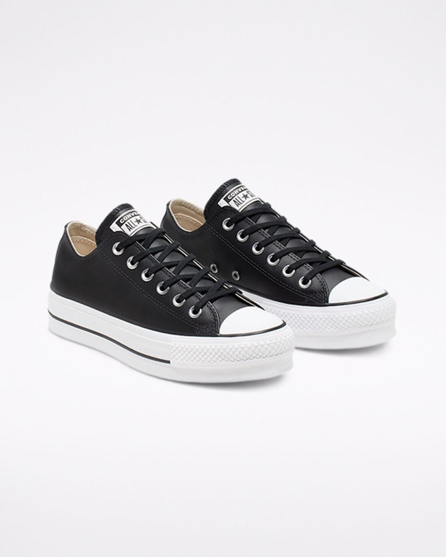 Topanky Na Platforme Converse Chuck Taylor All Star Lift Kozene Nizke Damske Čierne Biele | SK RJYHO3